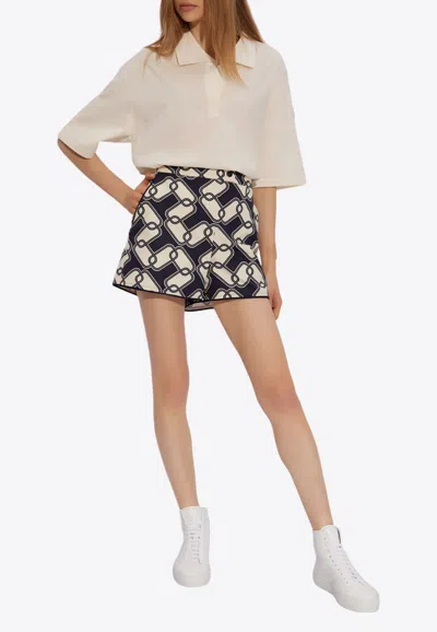 Moncler Abstract-print Mini Shorts In Navy
