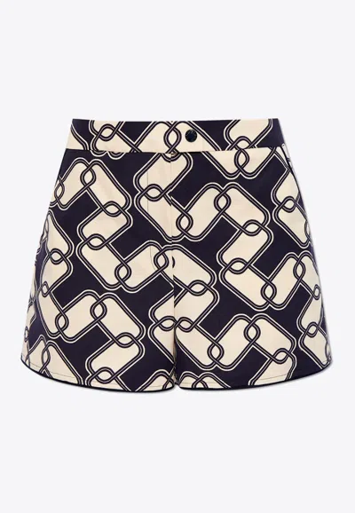 Moncler Abstract-print Mini Shorts In Navy