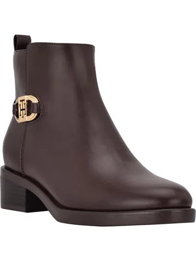Tommy Hilfiger Imiera Womens Faux Leather Ankle Booties In Brown