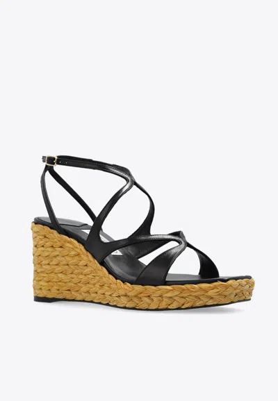 Jimmy Choo Ayla 85 Leather Platform Espadrilles In Black