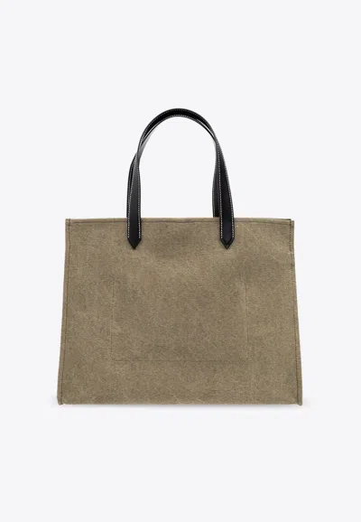 Balmain B-army 42 Canvas Tote Bag With Leather Details In Green