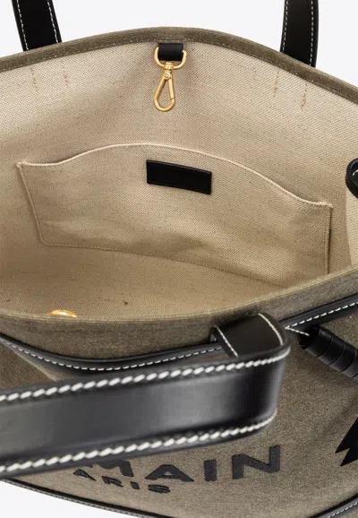Balmain B-army 42 Canvas Tote Bag With Leather Details In Green