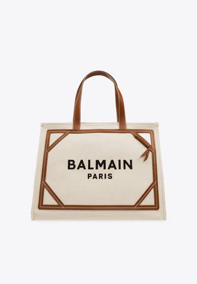 Balmain Women's B-army Medium Canvas And Leather Tote Bag In Cream