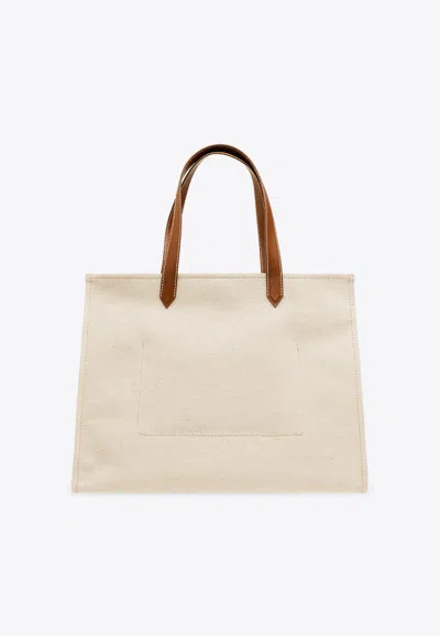Balmain Women's B-army Medium Canvas And Leather Tote Bag In Cream