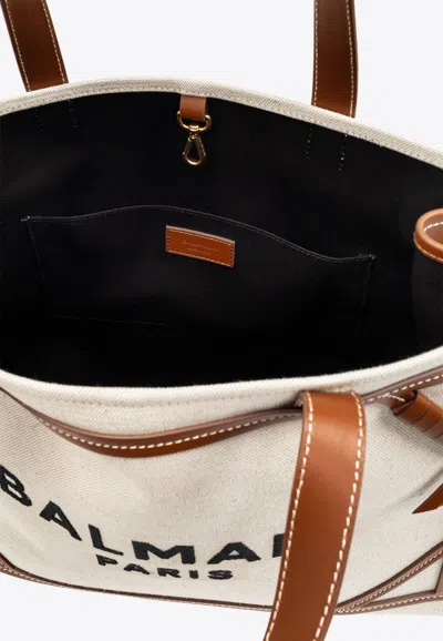 Balmain Women's B-army Medium Canvas And Leather Tote Bag In Cream