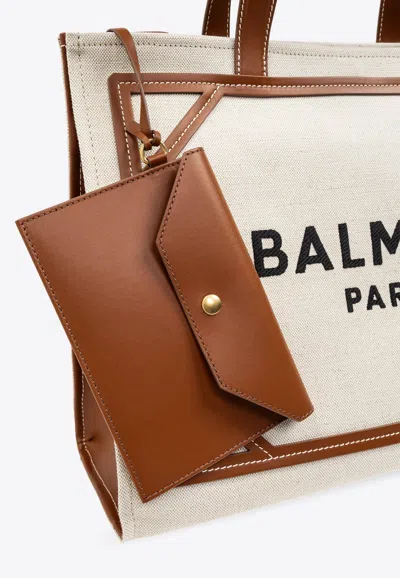 Balmain Women's B-army Medium Canvas And Leather Tote Bag In Cream