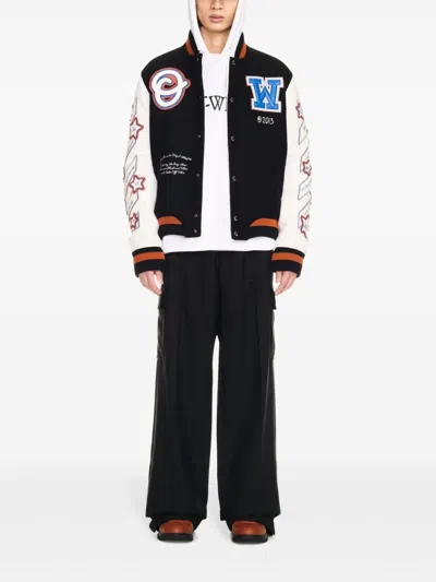Off-white Black Wizard Leather Wool Varsity Jacket