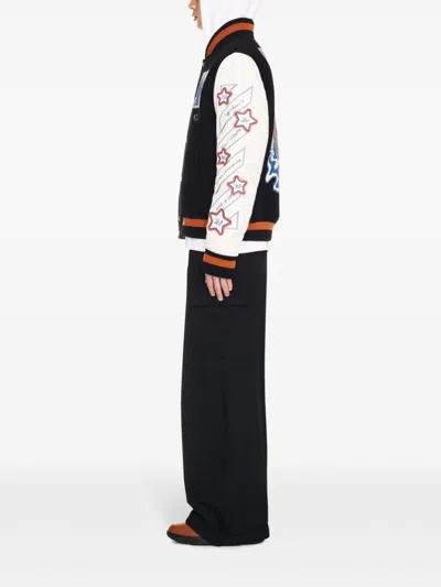 Off-white Black Wizard Leather Wool Varsity Jacket
