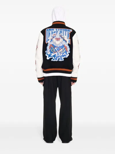 Off-white Black Wizard Leather Wool Varsity Jacket