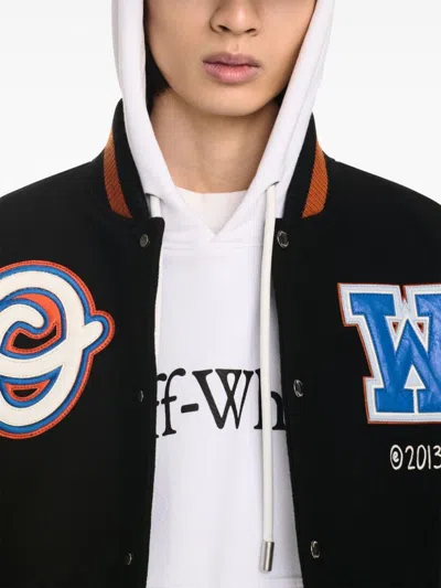 Off-white Black Wizard Leather Wool Varsity Jacket