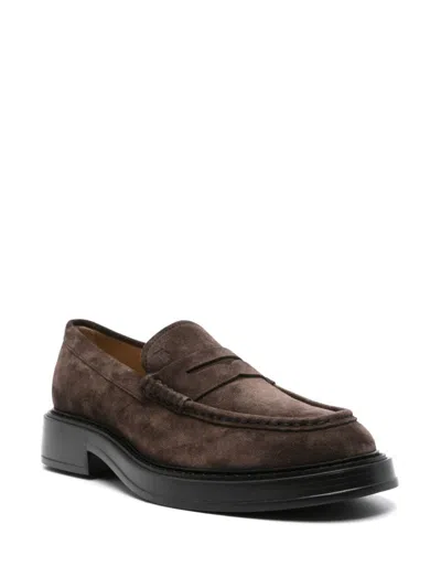 Tod's Round Toe Suede Finish Loafers With Rubber Sole