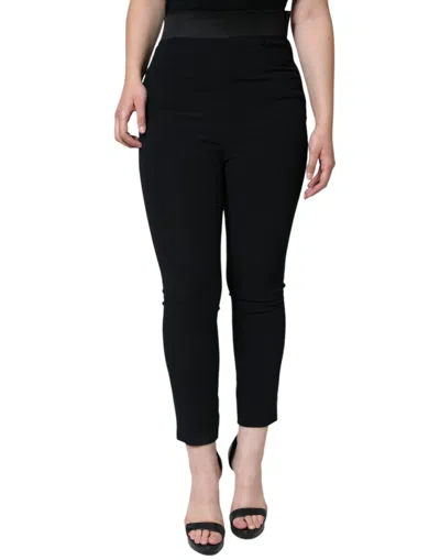 Dolce & Gabbana Black Viscose High Waist Tapered Pants In Black