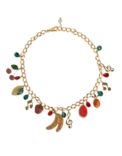 Dolce & Gabbana Gold Tone Brass Fruity Crystal Embellished Waist Chain Belt In Gold
