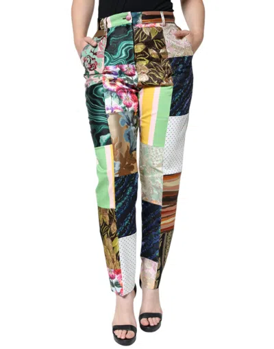 Dolce & Gabbana Multicolor Patchwork Jacquard High Waist Pants In Multicolor