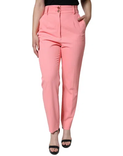 Dolce & Gabbana Rose Pink Polyester High Waist Tapered Pants In Red