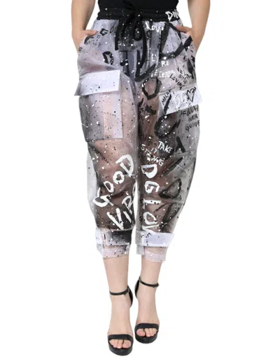 Dolce & Gabbana White See Through Logo Cropped Cargo Pants In White