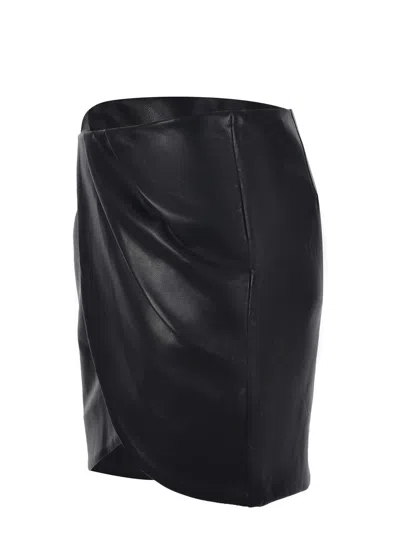 Rotate Birger Christensen Draped Faux Leather Mini Skirt In Black