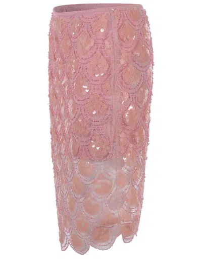Rotate Birger Christensen Rotate Pink Skirt With Paillettes In Pink