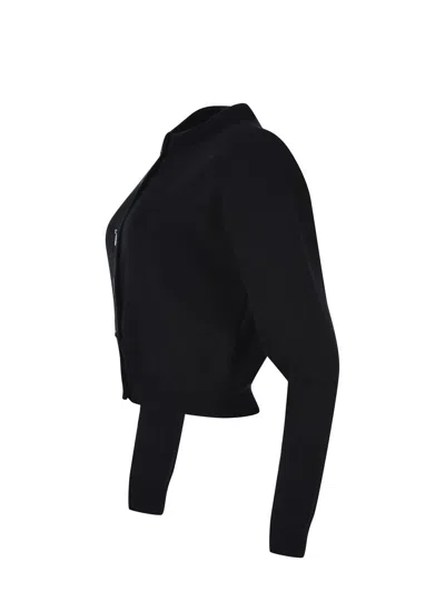 Rotate Birger Christensen Rotate Cropped Black Sweater With Padded Shoulders And Button Embellishments In Black