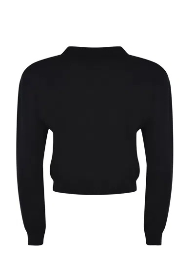 Rotate Birger Christensen Rotate Cropped Black Sweater With Padded Shoulders And Button Embellishments In Black