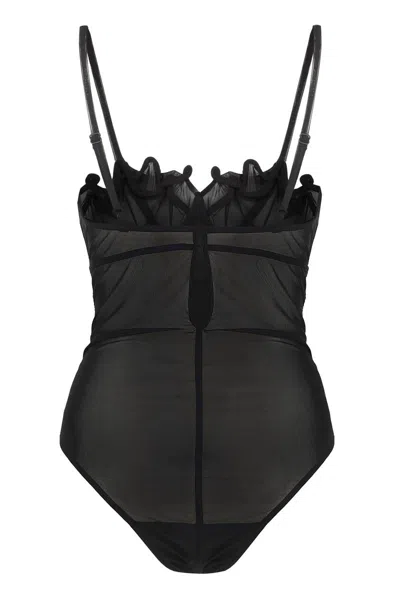 Y/project Sheer Bodysuit With Ruffle And Bow Accents In Animal Print