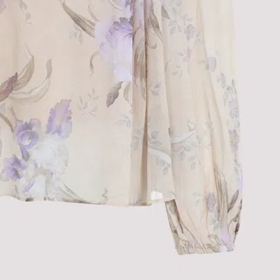 Zimmermann Embellished Floral-print Silk-crepon Blouse In Beige
