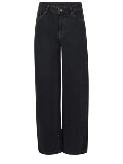 Shop Rotate Birger Christensen Trousers In Denim Grigio Scuro