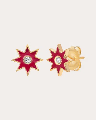 Colette Jewelry Women's Diamond & Fuchsia Enamel 18k Gold Twinkle Star Stud Earrings In Red