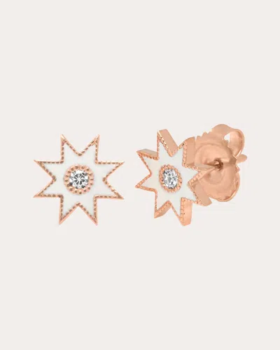 Colette Jewelry Women's Diamond & White Enamel 18k Rose Gold Twinkle Star Stud Earrings 18k Gold In White