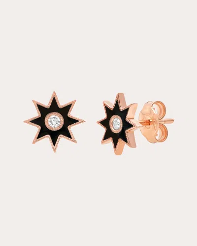 Colette Jewelry Women's Diamond & Black Enamel 18k Rose Gold Twinkle Star Stud Earrings 18k Gold In Black