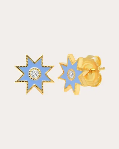 Colette Jewelry Women's Diamond & Light Blue Enamel 18k Gold Twinkle Star Stud Earrings In Blue