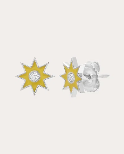 Colette Jewelry Women's Diamond & Yellow Enamel 18k White Gold Twinkle Star Stud Earrings 18k Gold In Yellow