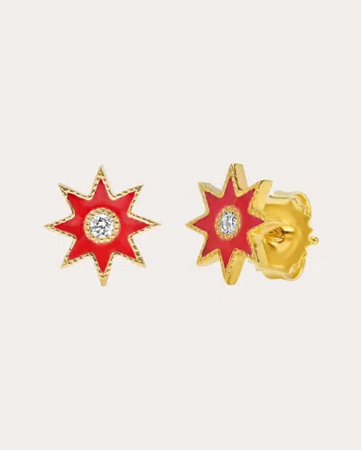 Colette Jewelry Women's Diamond & Red Enamel 18k Gold Twinkle Star Stud Earrings In Red