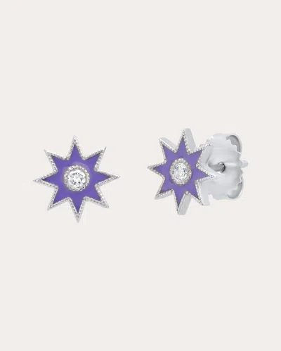 Colette Jewelry Women's Diamond & Lilac Enamel 18k White Gold Twinkle Star Stud Earrings In Purple