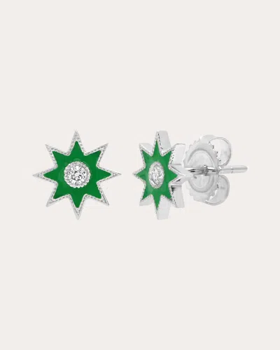 Colette Jewelry Women's Diamond & Green Enamel 18k White Gold Twinkle Star Stud Earrings 18k Gold In Green