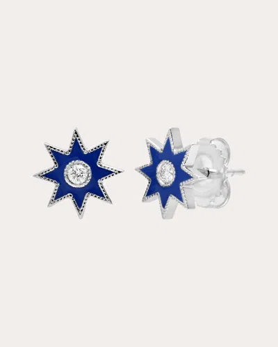 Colette Jewelry Women's Diamond & Blue Enamel 18k White Gold Twinkle Star Stud Earrings 18k Gold In Blue