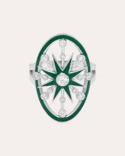 Colette Jewelry Women's Danvou 18k Gold Green Enamel And Diamond Halo Ring In Green