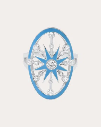 Colette Jewelry Women's Danvou 18k Gold Light Blue Enamel And Diamond Halo Ring In Blue