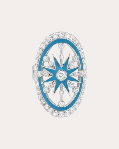 Colette Jewelry Women's Danvou 18k Gold Light Blue Enamel And Diamond Halo Ring In Blue