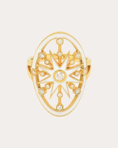 Colette Jewelry Women's Danvou 18k Gold White Enamel And Diamond Halo Ring In White