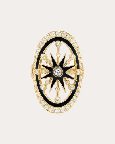 Colette Jewelry Women's Danvou 18k Gold Black Enamel And Diamond Halo Ring In Black