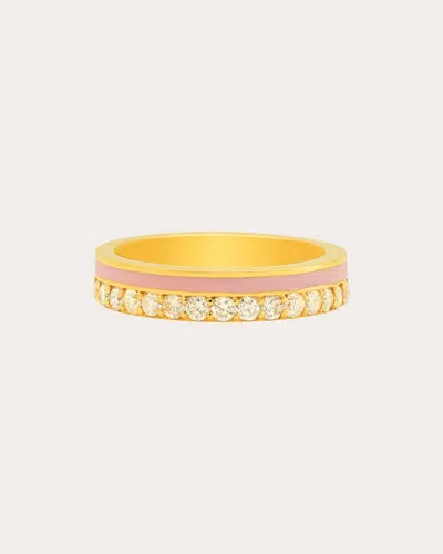 Colette Jewelry Women's 18k Gold Light Pink Enamel And Diamond Band Ring In Pink