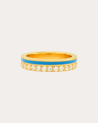 Colette Jewelry Women's 18k Gold Light Blue Enamel And Diamond Band Ring In Blue