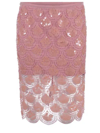 Rotate Birger Christensen Rotate Pink Skirt With Paillettes In Pink