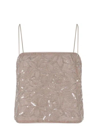 Rotate Birger Christensen Sequins Flowers Top In Beige
