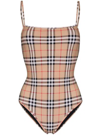 Burberry Vintage Check Swimsuit In Archive Beige Ip Chk