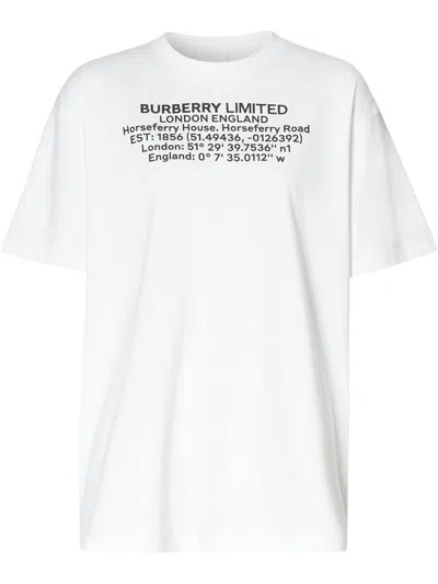 Burberry White Text Print T-shirt In White