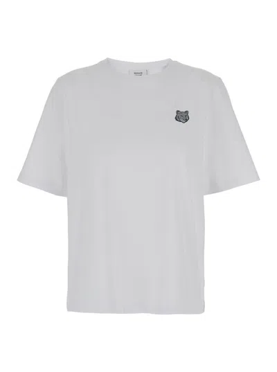 MAISON KITSUNÉ WHITE CREWNECK T-SHIRT WITH FOX HEAD PATCH 