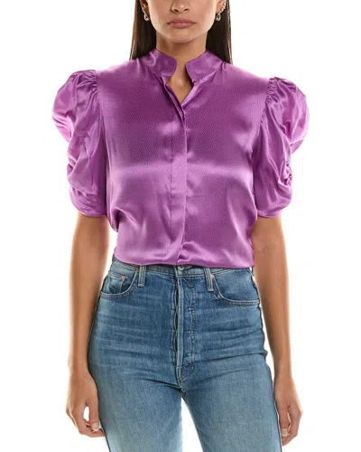 Frame Puff Sleeve Silk Button-up Shirt In Purple