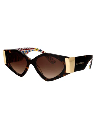Dolce & Gabbana Tortoiseshell Round-frame Sunglasses In 321713 Havana On White Barrow